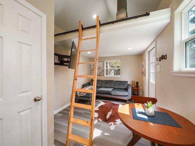 living room featuring a wealth of natural light and wood-type flooring