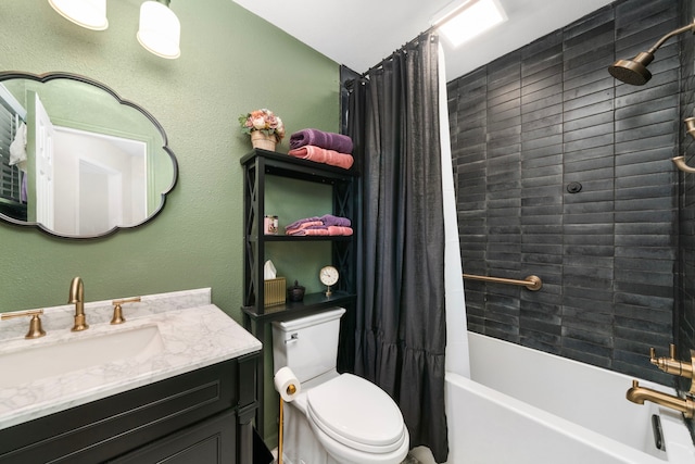 full bathroom featuring vanity, toilet, and shower / bath combo with shower curtain