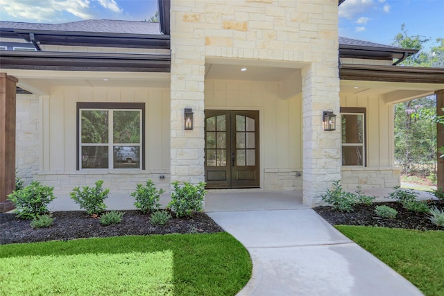 doorway to property featuring french doors