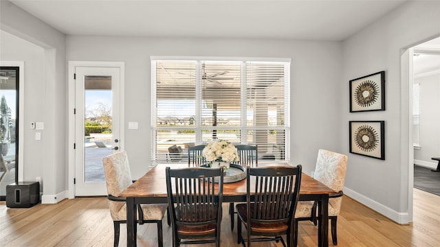 dining area featuring light wood-type flooring and plenty of natural light