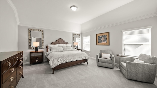 bedroom with light colored carpet