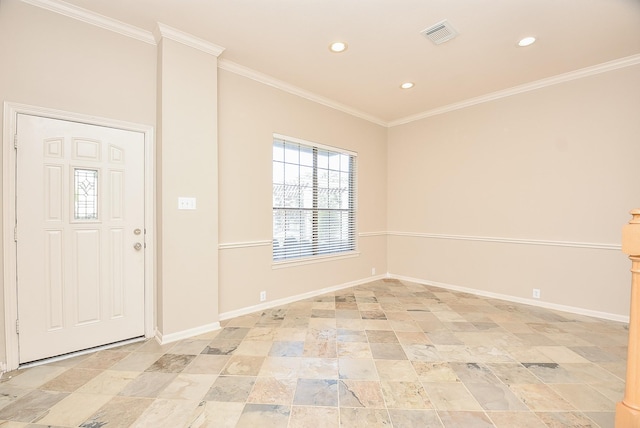 entryway featuring ornamental molding