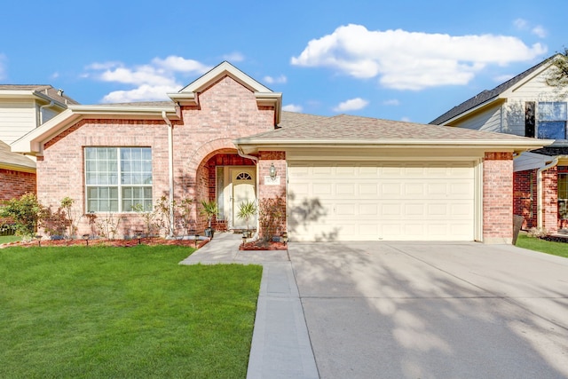 view of front of house with a front lawn and a garage