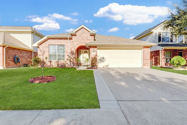 view of front facade with a front yard and a garage