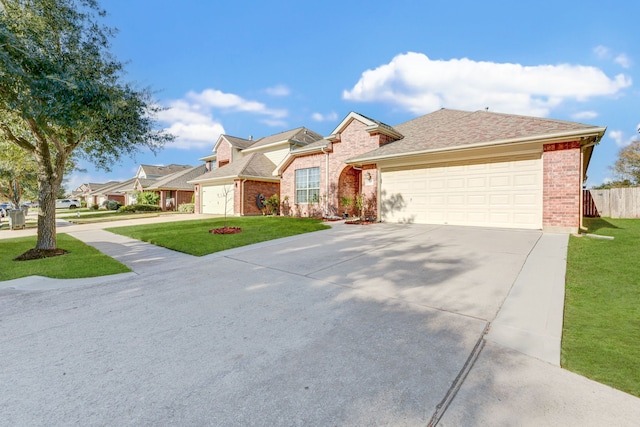 view of front facade with a garage and a front lawn