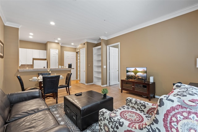 living room featuring ornamental molding