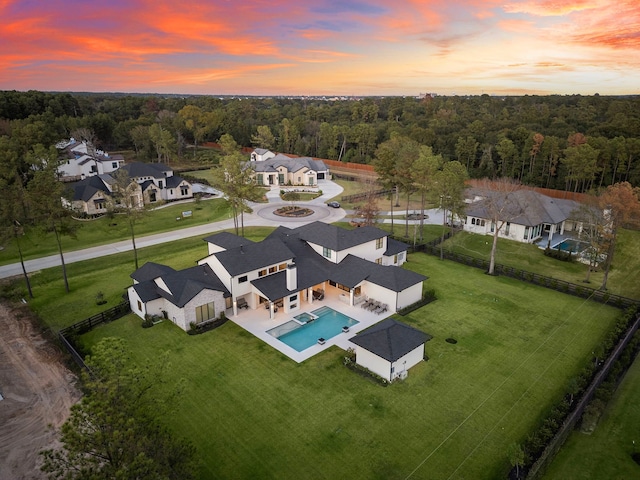 view of aerial view at dusk