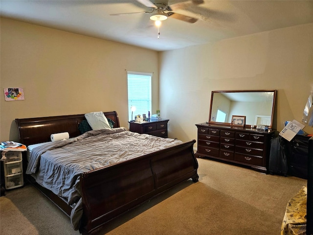 bedroom featuring carpet flooring and ceiling fan