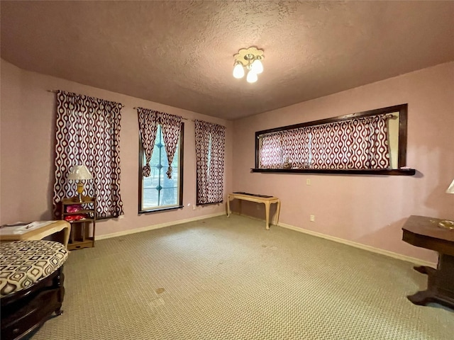 unfurnished room featuring carpet floors and a textured ceiling