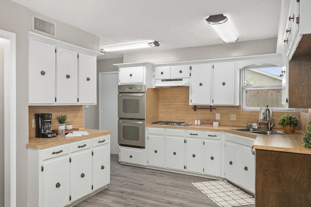 kitchen with white cabinetry, decorative backsplash, sink, and appliances with stainless steel finishes