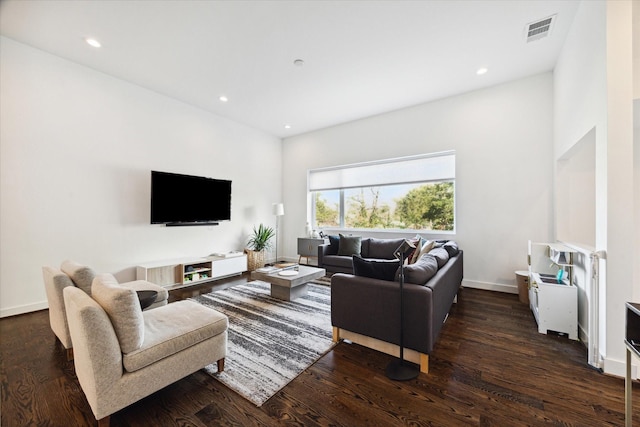 living room featuring dark hardwood / wood-style flooring