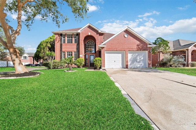 front of property featuring a front yard and a garage