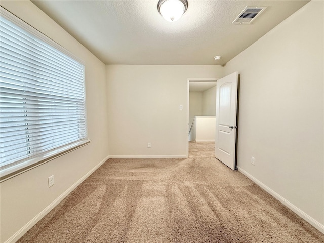 carpeted spare room with a textured ceiling and a wealth of natural light