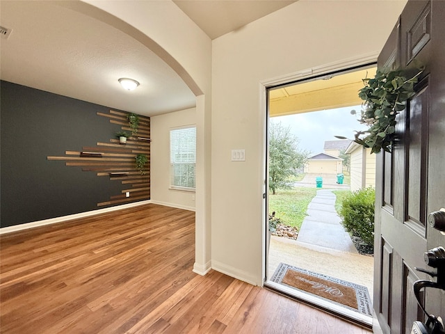 foyer with light wood-type flooring and plenty of natural light