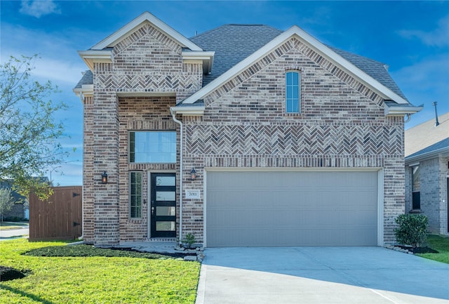 view of front property featuring a front yard and a garage