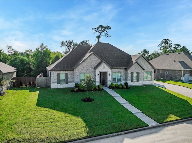 french country style house with a front lawn