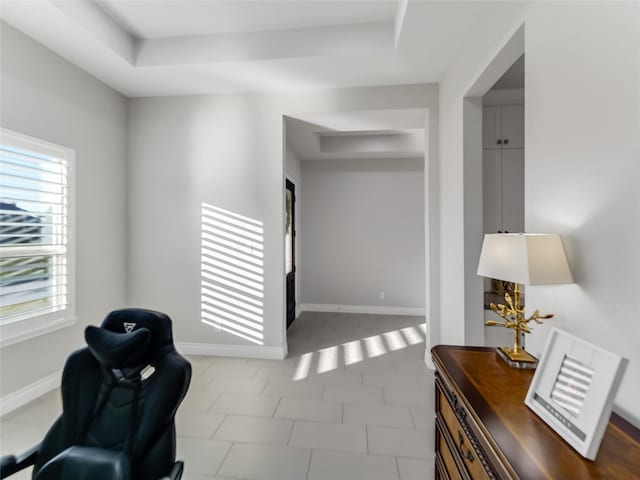 sitting room featuring a raised ceiling