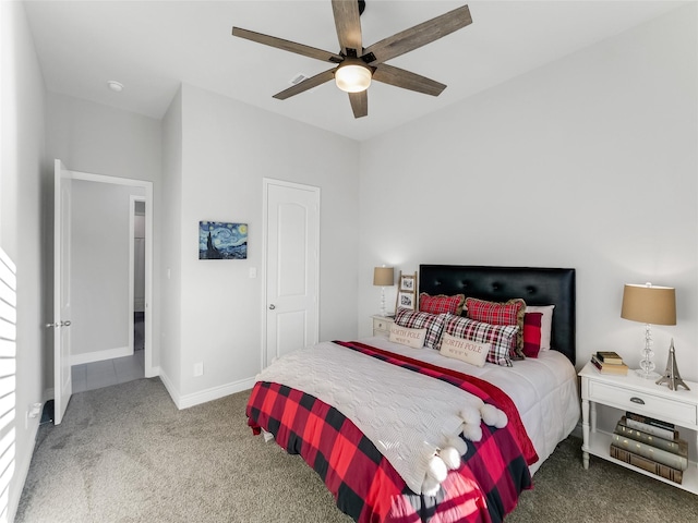 bedroom featuring ceiling fan and carpet floors