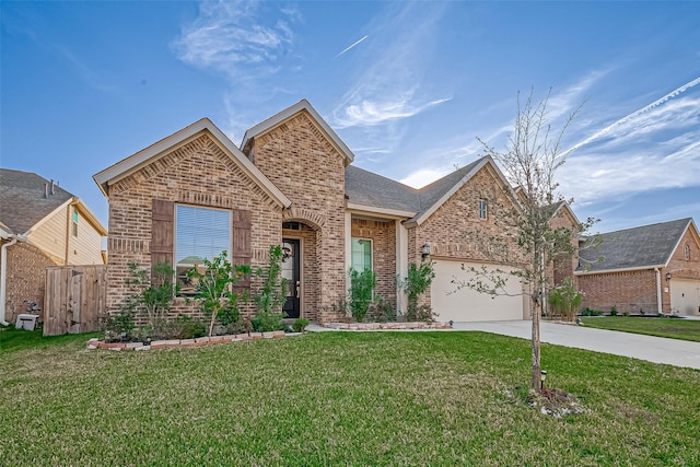 view of front of house featuring a garage and a front lawn