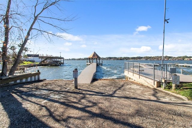 dock area with a water view