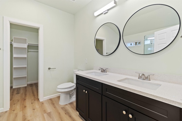 bathroom featuring vanity, toilet, and wood-type flooring