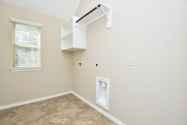 clothes washing area with washer hookup, hookup for a gas dryer, and electric dryer hookup