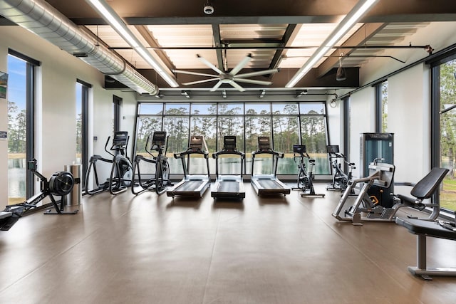 workout area with a notable chandelier