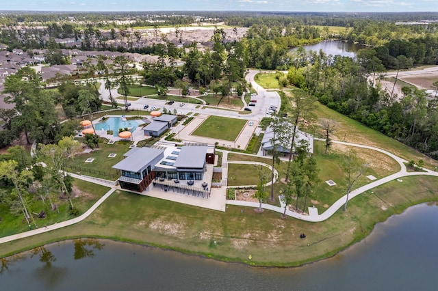 aerial view featuring a water view