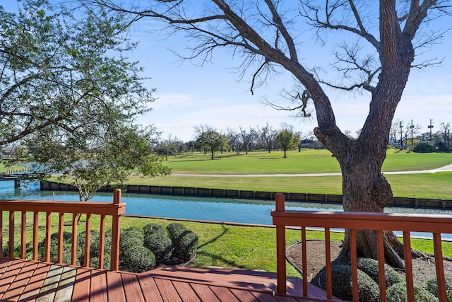 deck featuring a water view