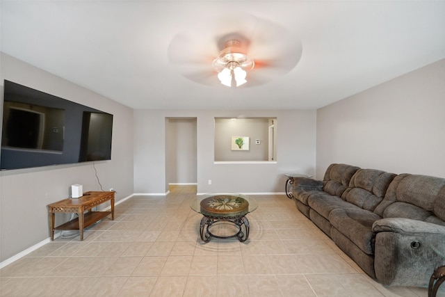 living room featuring ceiling fan