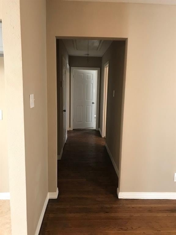 corridor with dark wood-type flooring