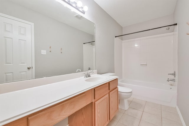 full bathroom with tile patterned floors, vanity,  shower combination, and toilet