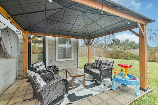 view of patio / terrace with a gazebo and an outdoor living space