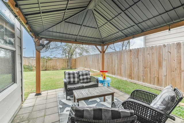 view of patio with a gazebo and an outdoor hangout area