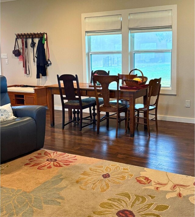 dining room with dark hardwood / wood-style flooring