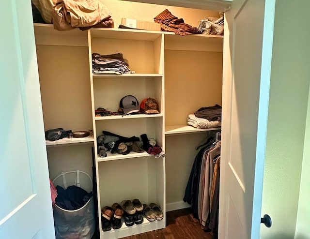 walk in closet featuring dark hardwood / wood-style flooring