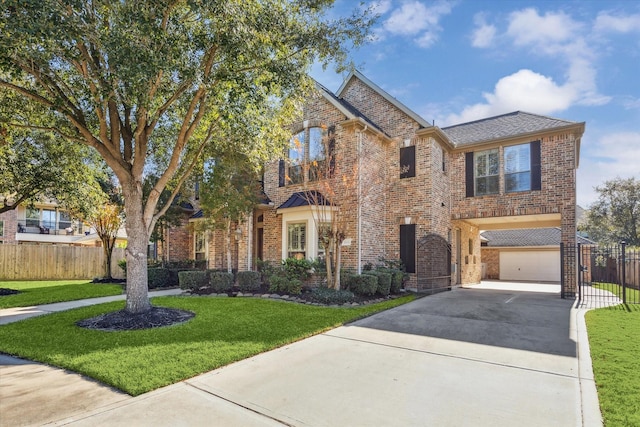 view of front of home with a garage and a front lawn