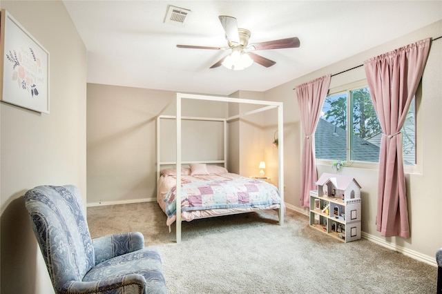 bedroom with carpet flooring and ceiling fan