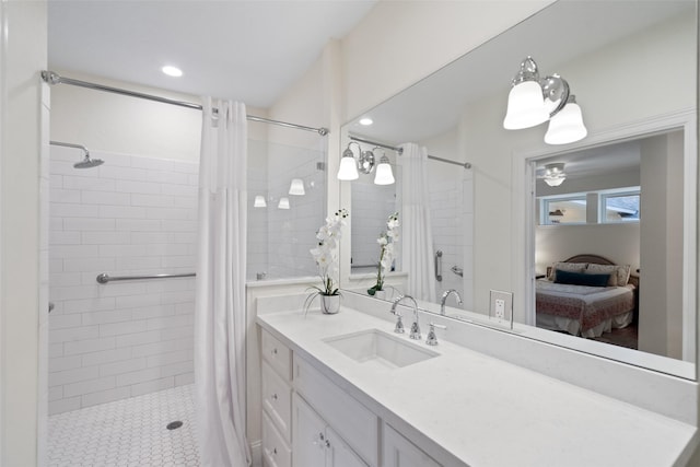 bathroom featuring vanity and a shower with curtain