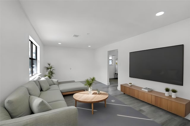 living room with hardwood / wood-style floors