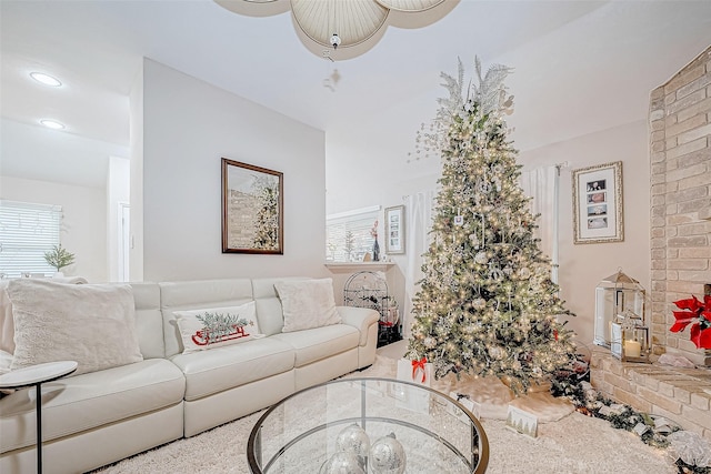 living room with ceiling fan