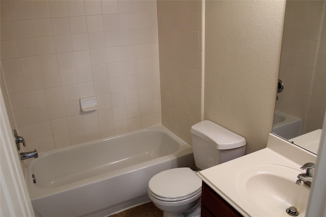 full bathroom featuring vanity, shower / bathtub combination, and toilet