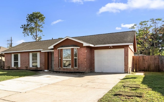 single story home with a front lawn and a garage