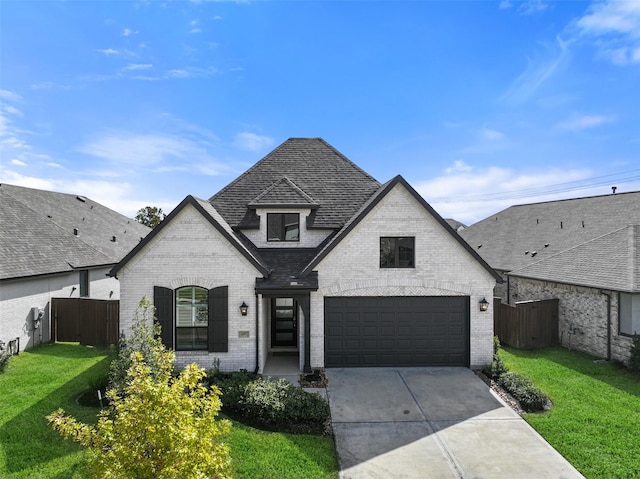 french country inspired facade featuring a front lawn