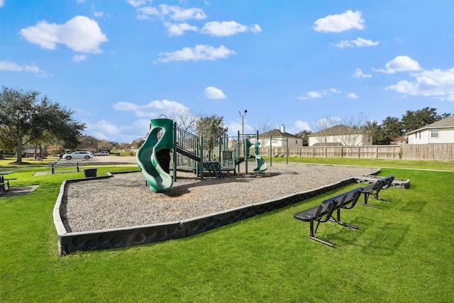 view of jungle gym with a yard