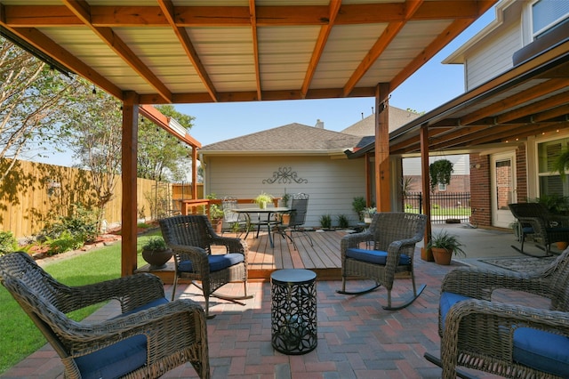 view of patio featuring a wooden deck and an outdoor hangout area