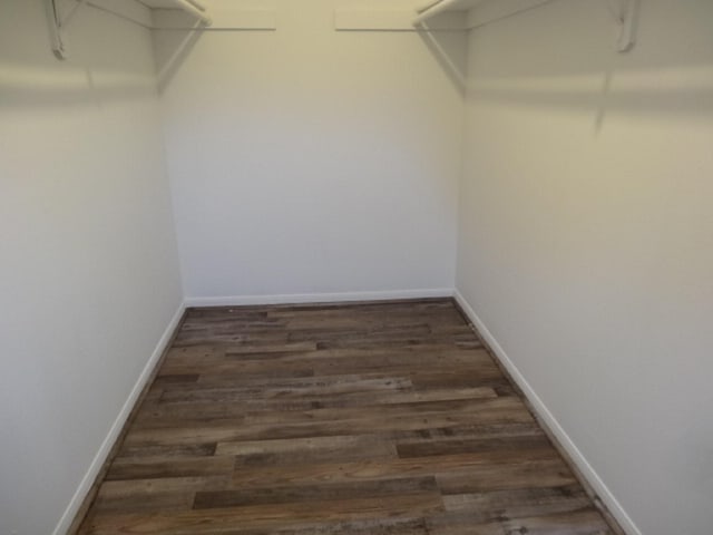 walk in closet with wood finished floors
