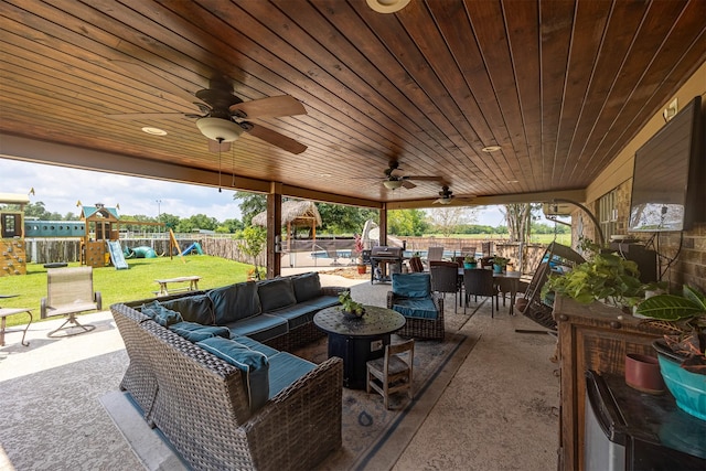 view of patio / terrace featuring an outdoor hangout area and a playground