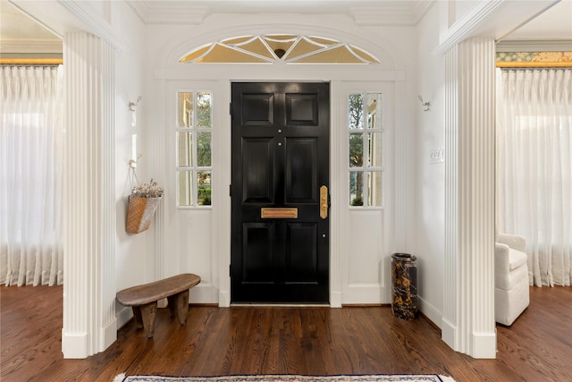 entryway with dark wood-type flooring