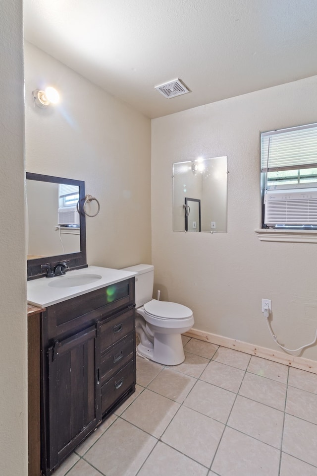 bathroom with tile patterned flooring, vanity, and toilet